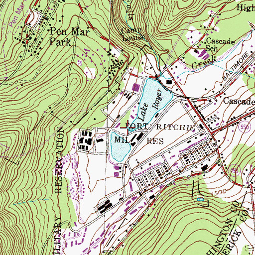 Topographic Map of Upper Lake Royer Dam, MD