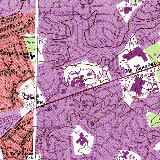 Topographic Map of Bowie High School, MD