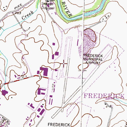 Topographic Map of Frederick Municipal Airport, MD