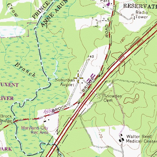 Topographic Map of Suburban Airport, MD