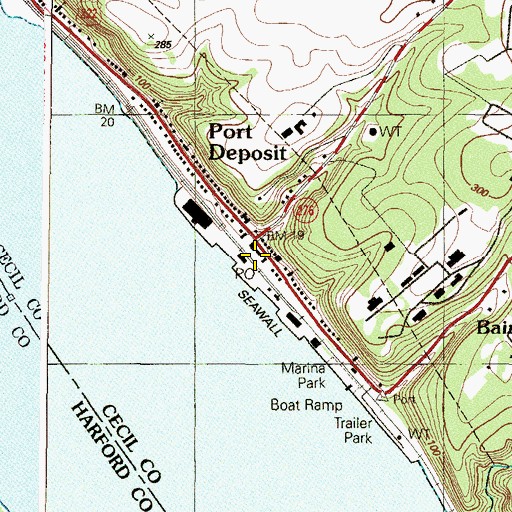 Topographic Map of Port Deposit Post Office, MD