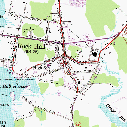 Topographic Map of Rock Hall Post Office, MD