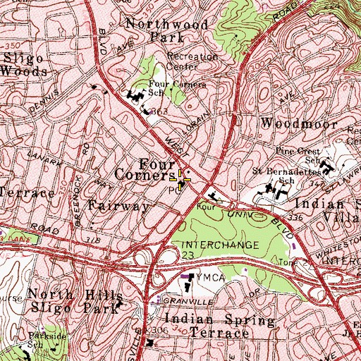 Topographic Map of Woodmoor Post Office, MD