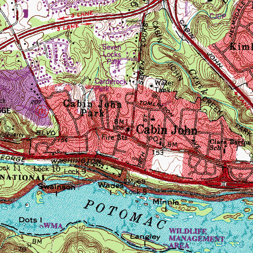 Topographic Map of Cabin John Post Office, MD