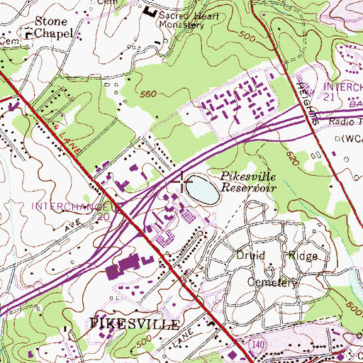 Topographic Map of WBJC-FM (Baltimore), MD