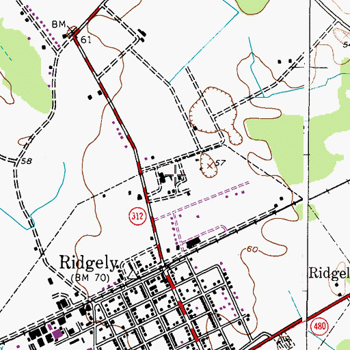 Topographic Map of Ridgely Elementary School, MD