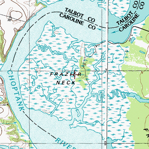 Topographic Map of Choptank Wetlands Preserve, MD