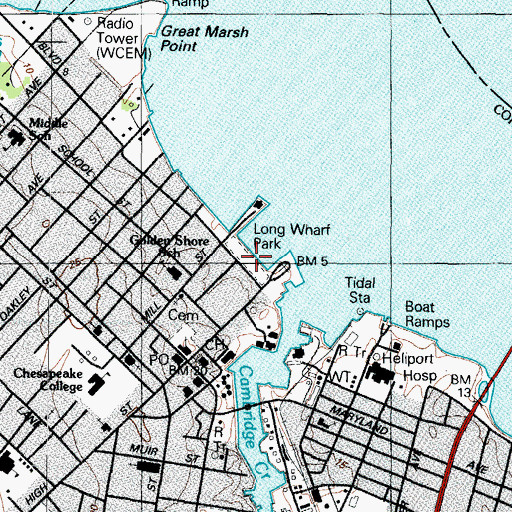 Topographic Map of Long Wharf Park, MD