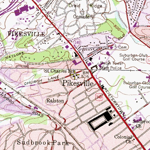 Topographic Map of Saint Charles Roman Catholic Church, MD