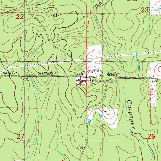 Topographic Map of Harper Springs Cemetery, AR