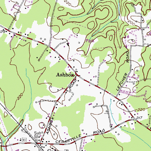 Topographic Map of Ashbox, MD