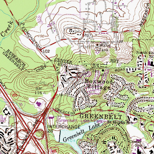 Topographic Map of Boxwood Village, MD