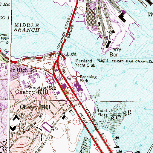 Topographic Map of Broening Park, MD