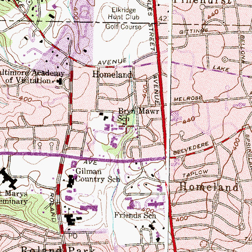 Topographic Map of Bryn Mawr School, MD