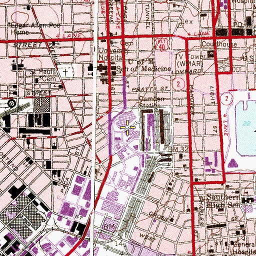 Topographic Map of Camden Yards, MD