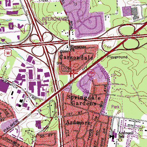 Topographic Map of Carsondale, MD