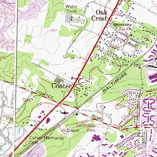 Topographic Map of Contee, MD