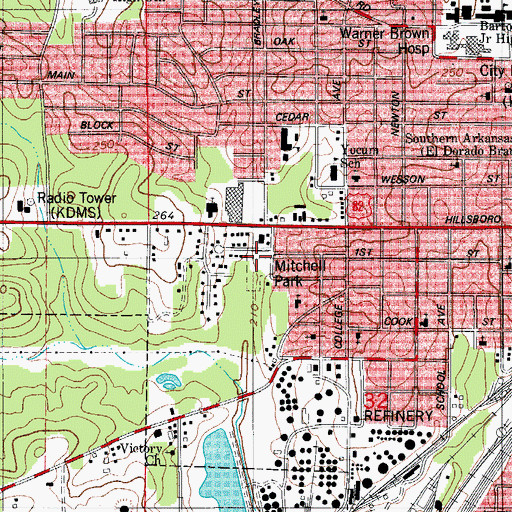 Topographic Map of Mitchell Park, AR