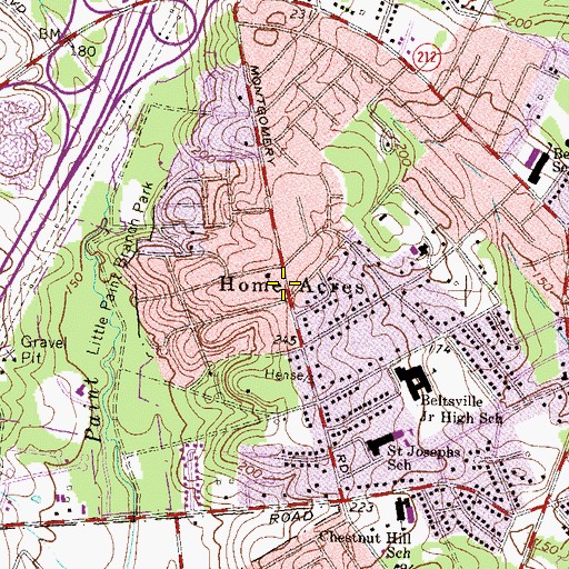 Topographic Map of Home Acres, MD
