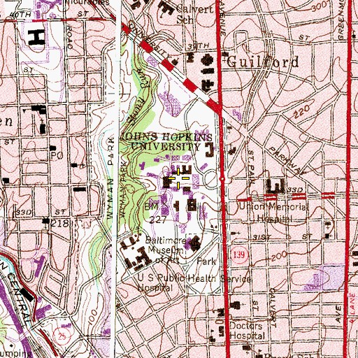 Topographic Map of Johns Hopkins University, MD