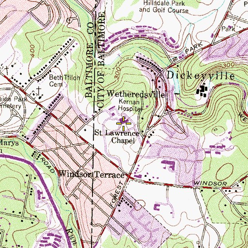 Topographic Map of University of Maryland Rehabilitation and Orthopaedic Institute, MD