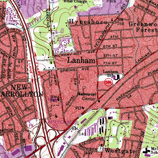 Topographic Map of Lanham, MD