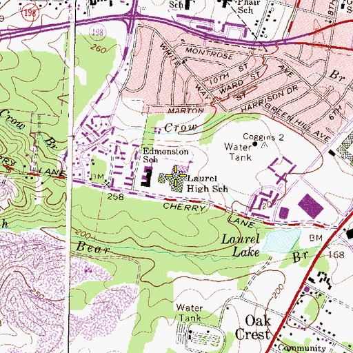 Topographic Map of Laurel High School, MD