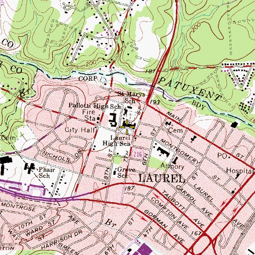 Topographic Map of Laurel High School, MD
