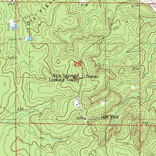 Topographic Map of Nick Springs Lookout Tower, AR