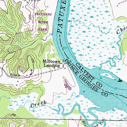 Topographic Map of Milltown Landing, MD