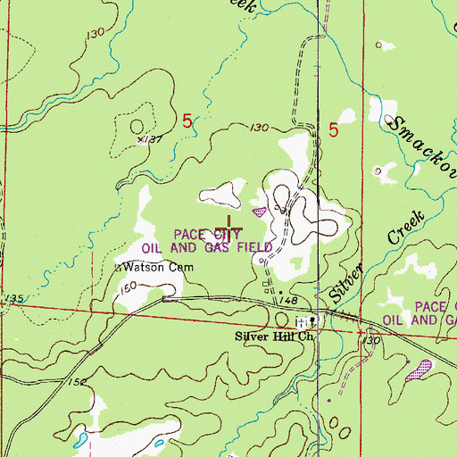 Topographic Map of Pace City Oil and Gas Field, AR