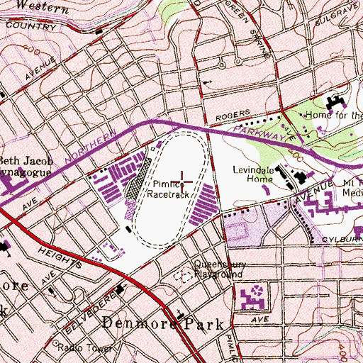 Topographic Map of Pimlico Racetrack, MD