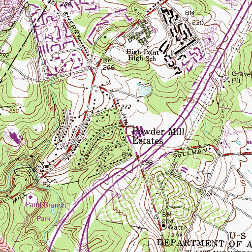 Topographic Map of Powder Mill Estates, MD