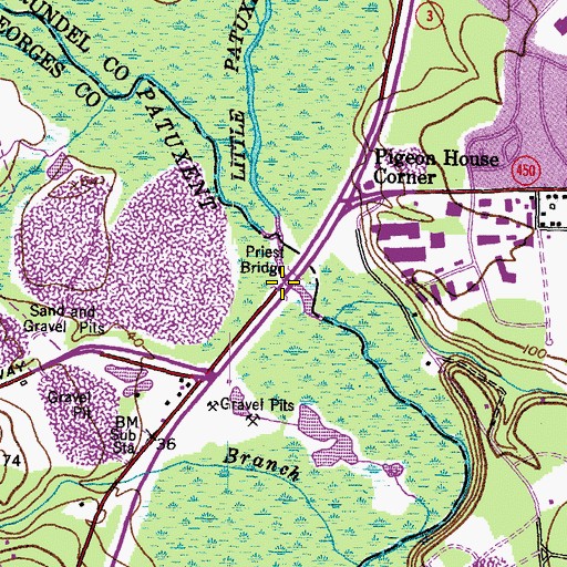 Topographic Map of Priest Bridge, MD