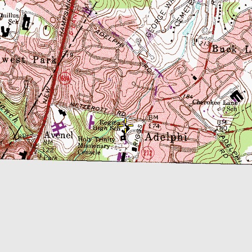Topographic Map of Regina High School, MD