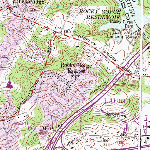 Topographic Map of Rocky Gorge Estates, MD