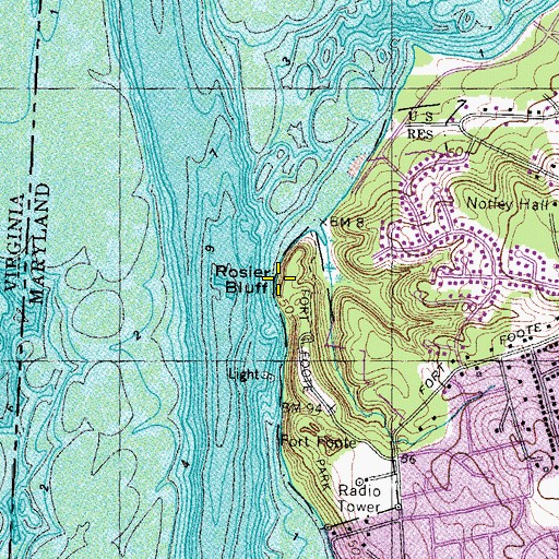 Topographic Map of Rosier Bluff, MD