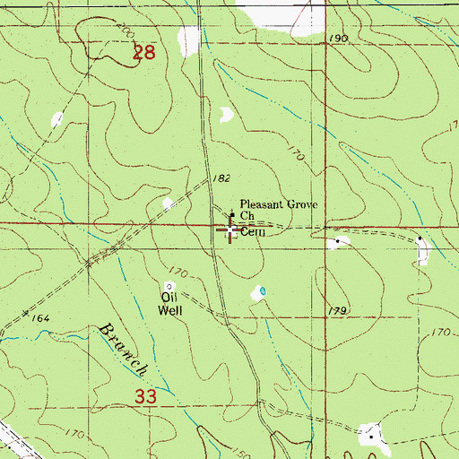 Topographic Map of Pleasant Grove Cemetery, AR