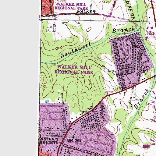 Topographic Map of Walker Mill Regional Park, MD
