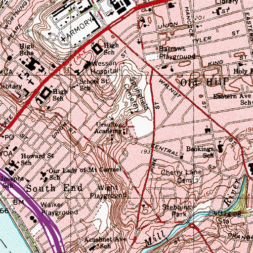 Topographic Map of Ursuline Academy, MA