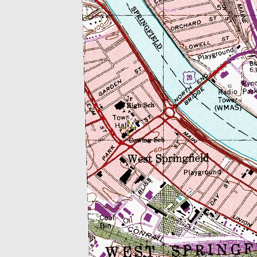 Topographic Map of West Springfield Town Hall, MA