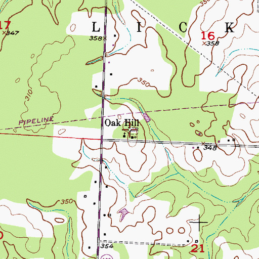 Topographic Map of Oak Hill Cemetery, AR