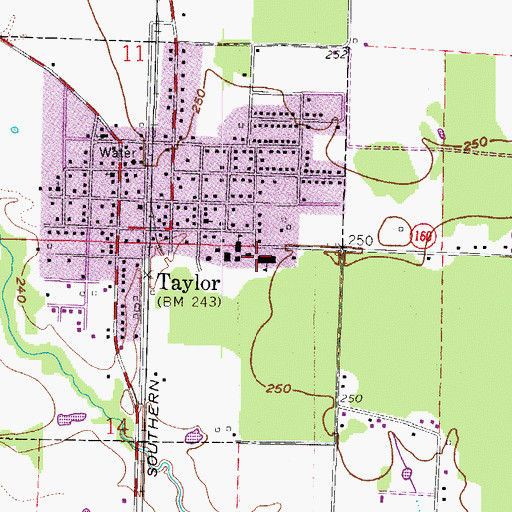 Topographic Map of Taylor High School, AR