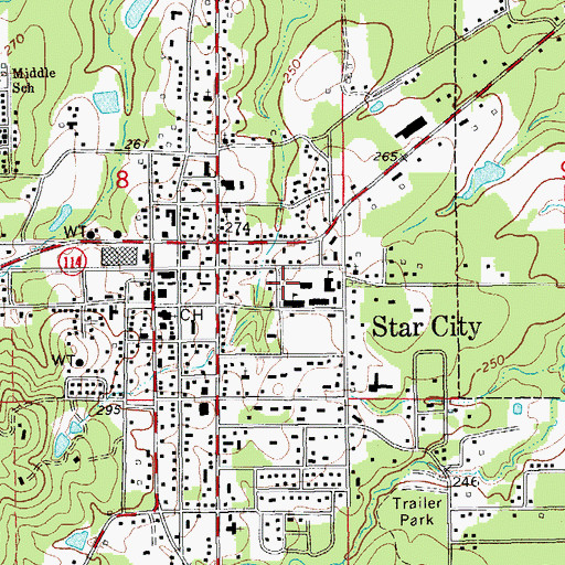 Topographic Map of Star City Middle School, AR