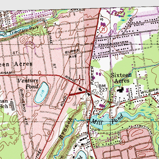 Topographic Map of Sixteen Acres, MA