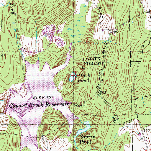 Topographic Map of Duck Pond, MA