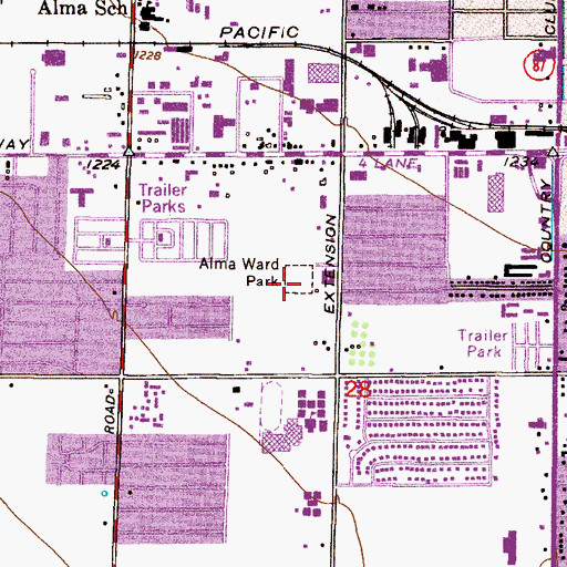 Topographic Map of Alma Ward Park, AZ