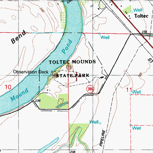 Topographic Map of Toltec Mounds State Park, AR