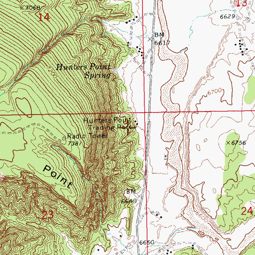 Topographic Map of Hunters Point Trading Post, AZ