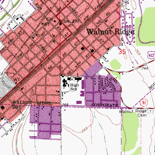 Topographic Map of Walnut Ridge Elementary School, AR